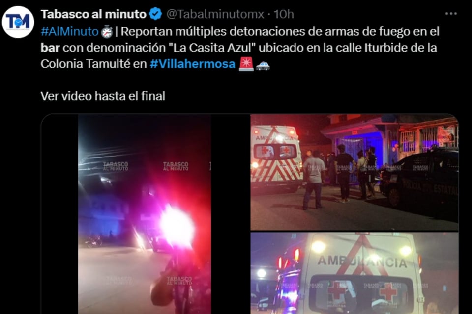 ataque Villahermosa Tabasco, violencia bar Tabasco, víctimas bar La Casita Azul, operativo seguridad Villahermosa, Fiscalía Tabasco investigación, MundoNOW