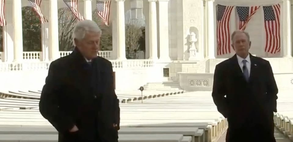 Former presidents George W. Bush and Bill Clinton visit a Ukrainian church in Chicago