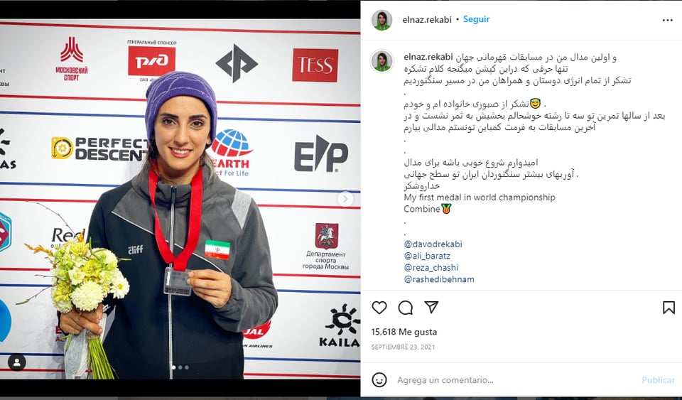 Temen lo 'peor' para la escaladora iraní Elnaz Rekabi tras competir sin su hiyab