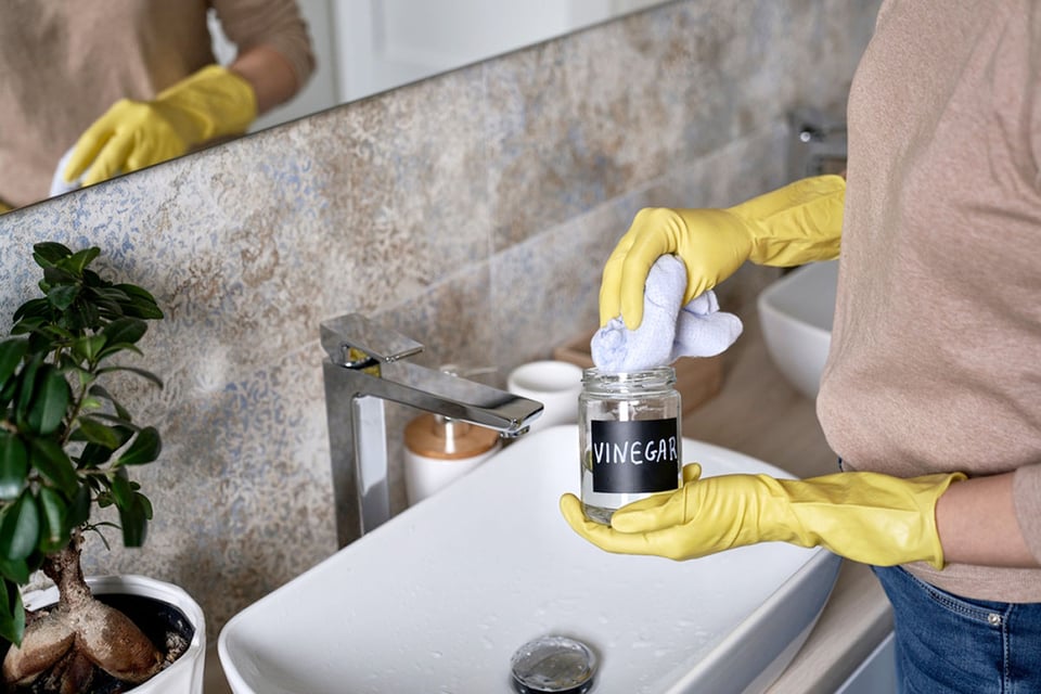 Baño, lavabo, vinagre, ecológico, limpieza ecológica