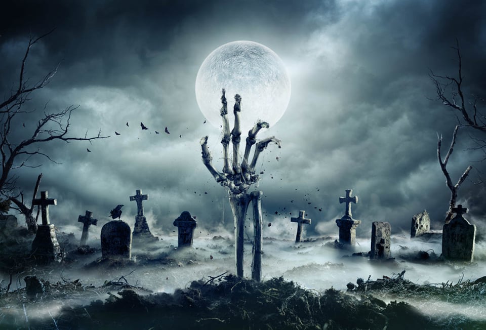 DIY Halloween decorations, skeleton, graves, cemetery