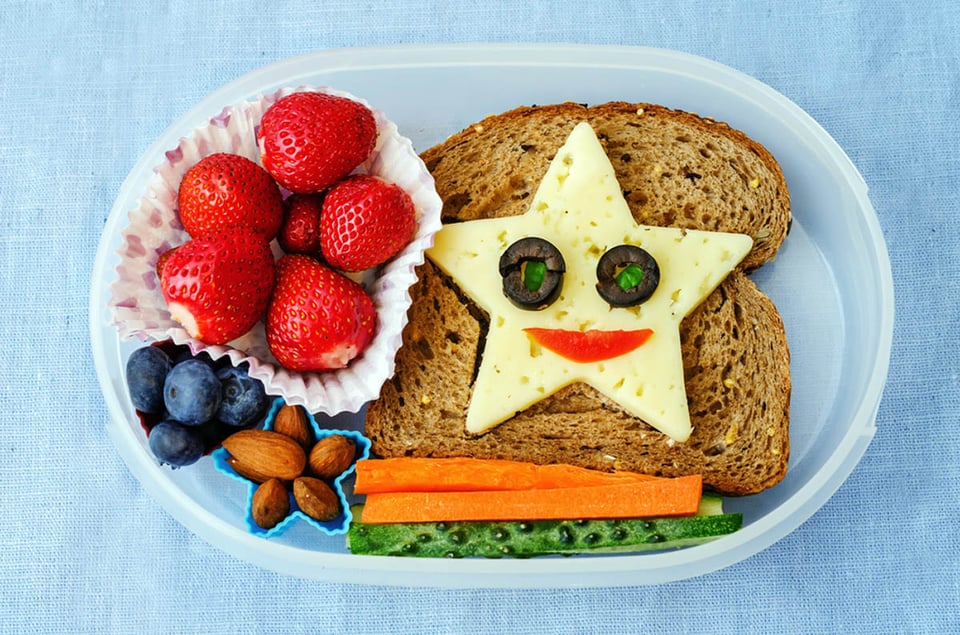 Healthy school lunch, sandwich, fruit