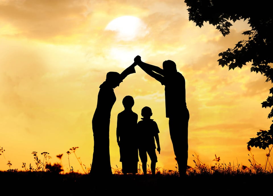 familia, casa, puesta de sol, ahorrar dinero, presupuesto