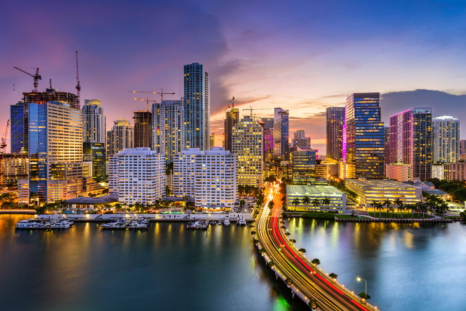 Miami, Florida, Miami beach, cielo nocturno, edificios