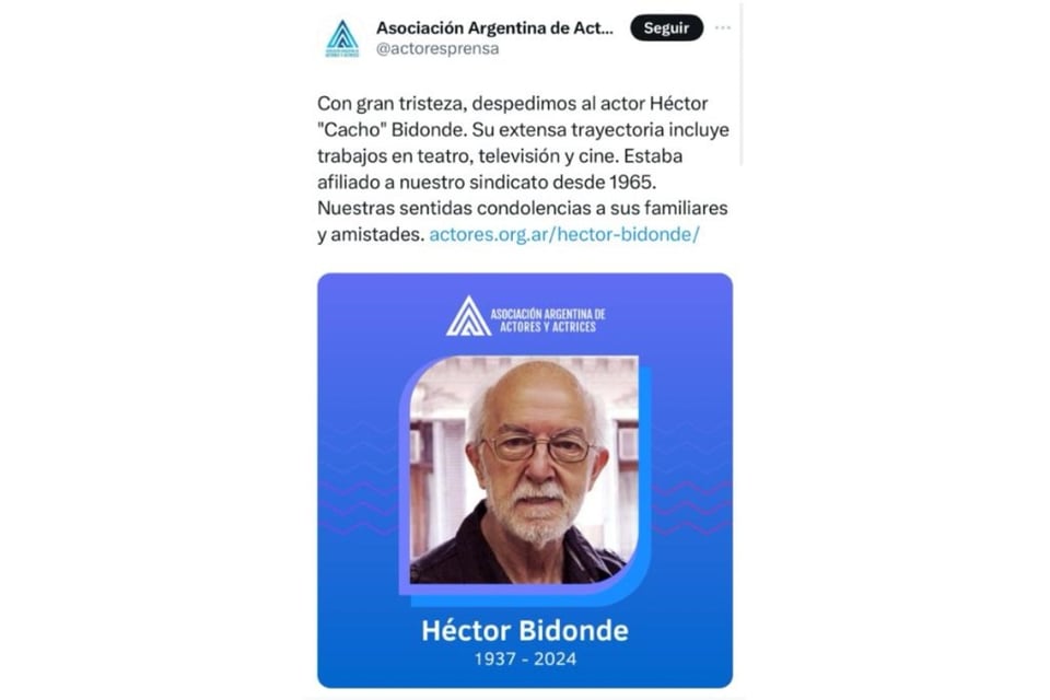 Hécto Bidonde, muerte, actor argentino, actores, MundoNow