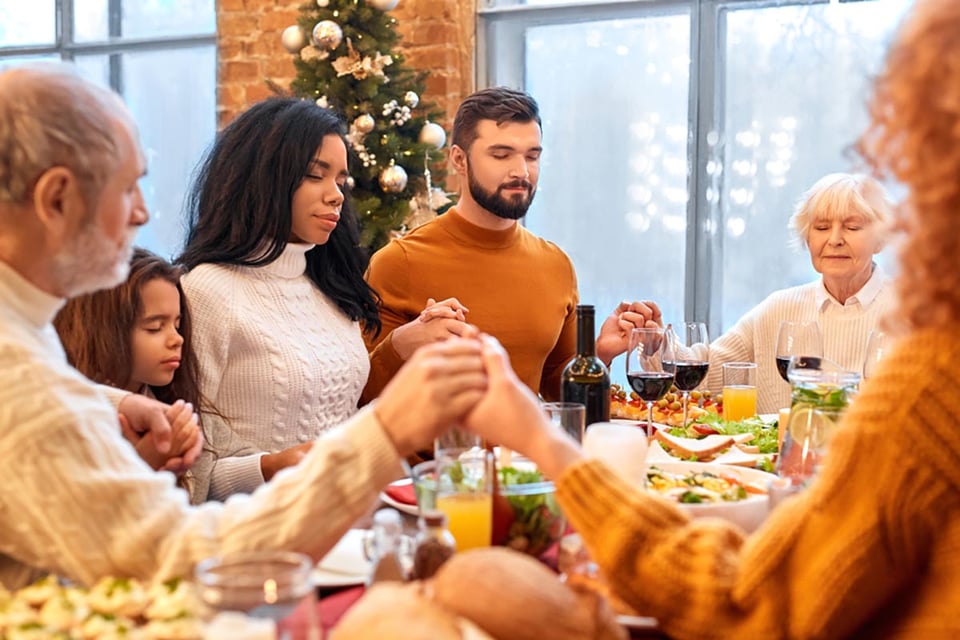 familia, oración, cena, reunión, hogar