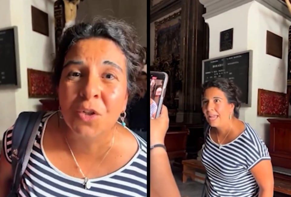 Mujer arremete contra personas por entrar en short a una iglesia