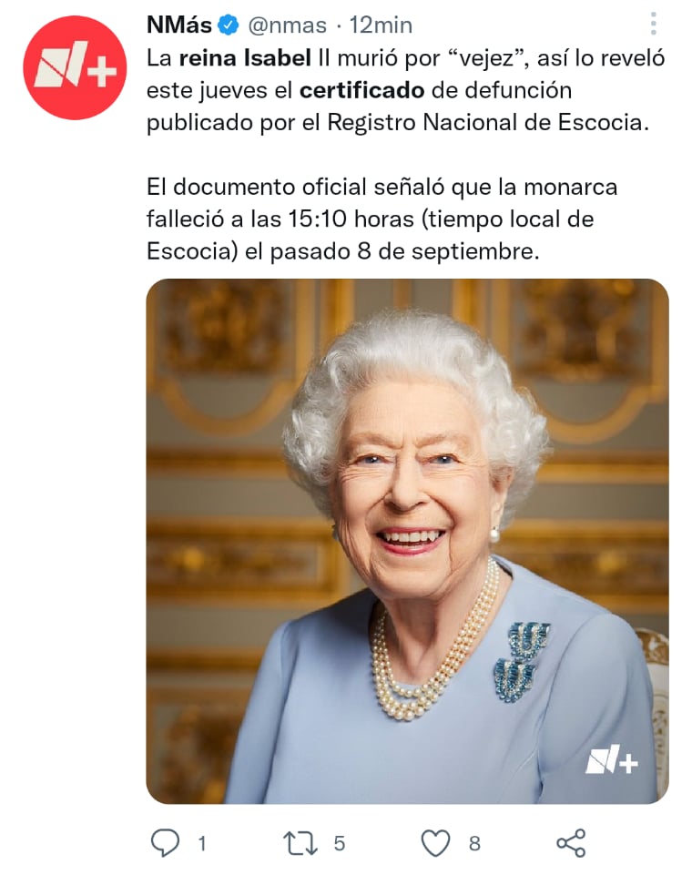 Certificado de defunción reina