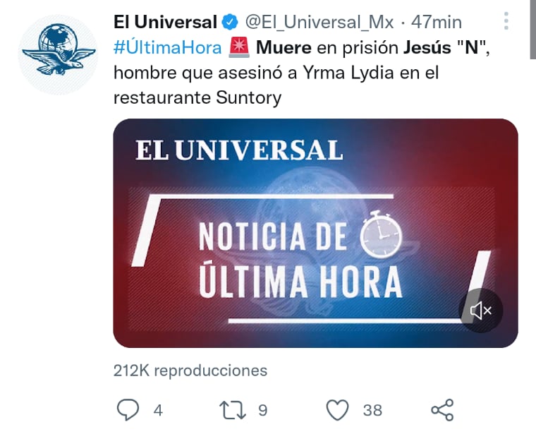 Muere asesino Yrma Lydya