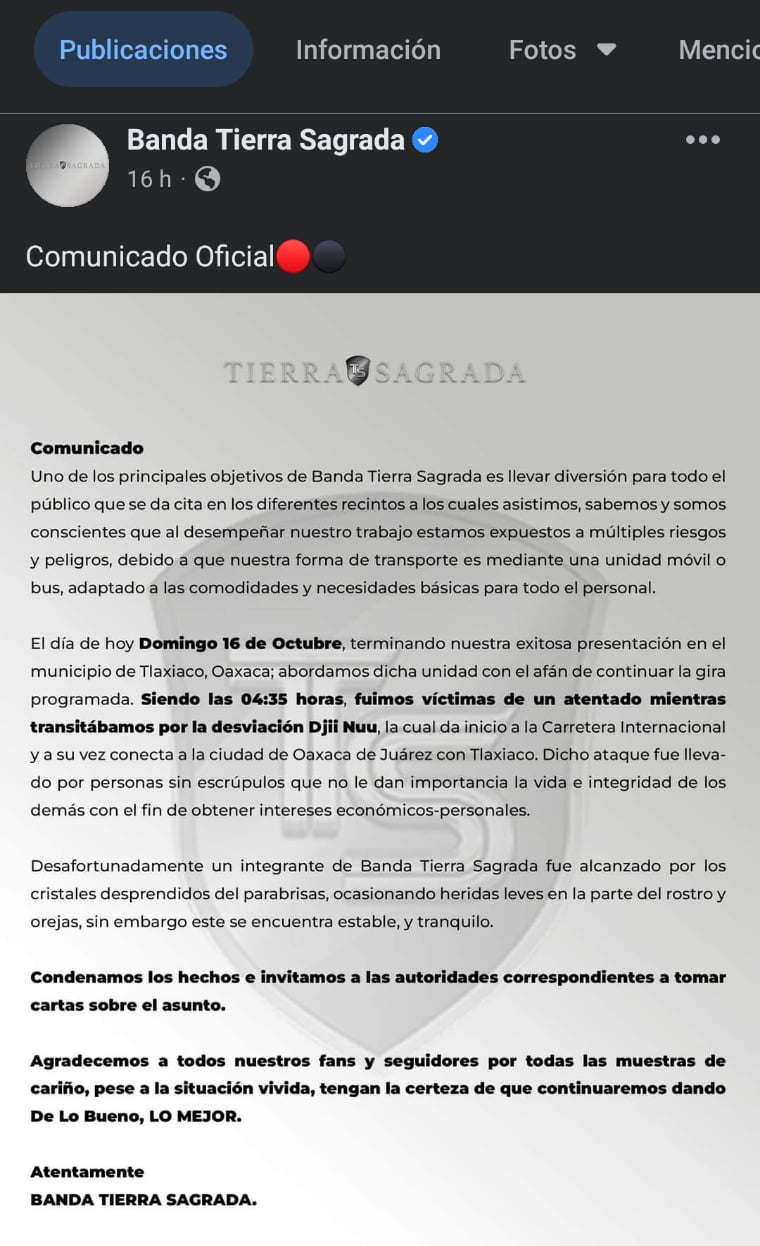 Banda Tierra Sagrada atentado
