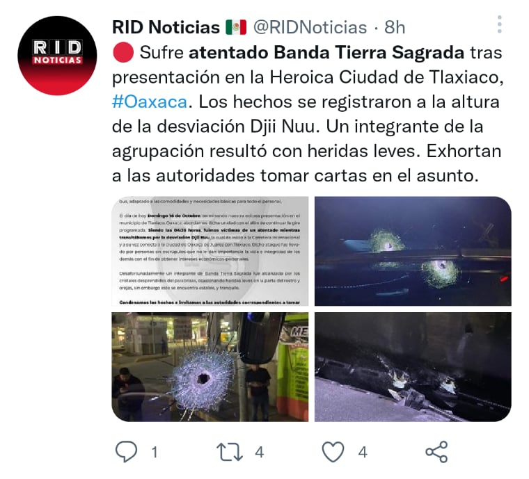 Banda Tierra Sagrada atentado