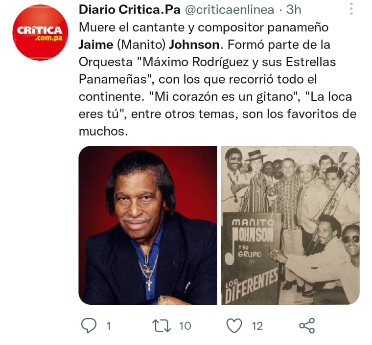 Muere cantante Jaime Johnson