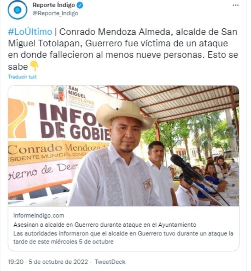 The mayor of Guerrero, Conrado Mendoza Almeda, is assassinated
