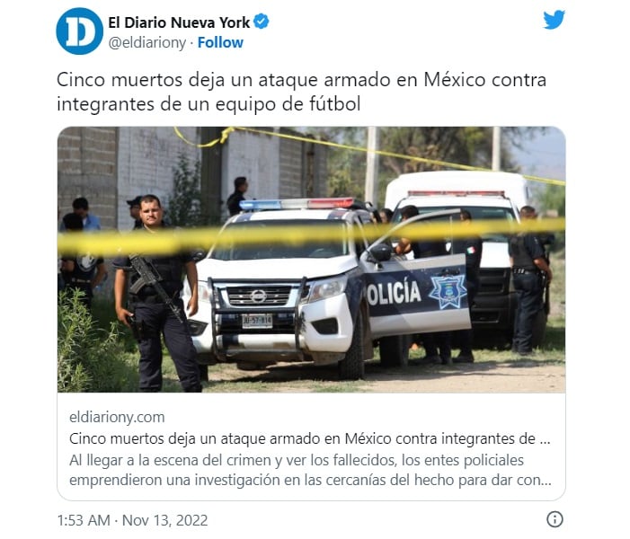 Armed attack in Mexico leaves five soccer players dead