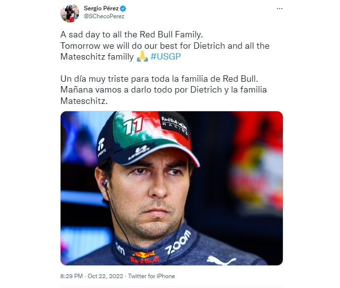 Checo Pérez luto muerte de Dietrich Mateschitz,