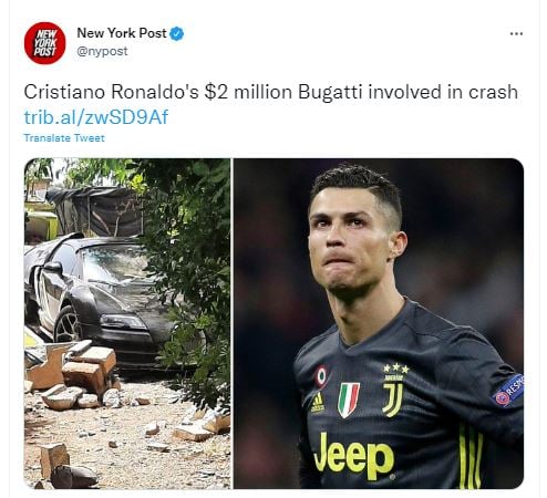 Bugatti de Cristiano quedó destrozado en un accidente