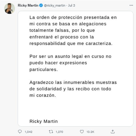 Ricky Martin orden protección
