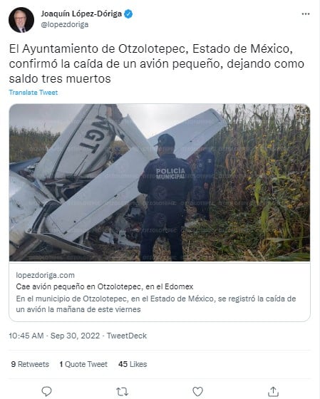 Caída de avión México