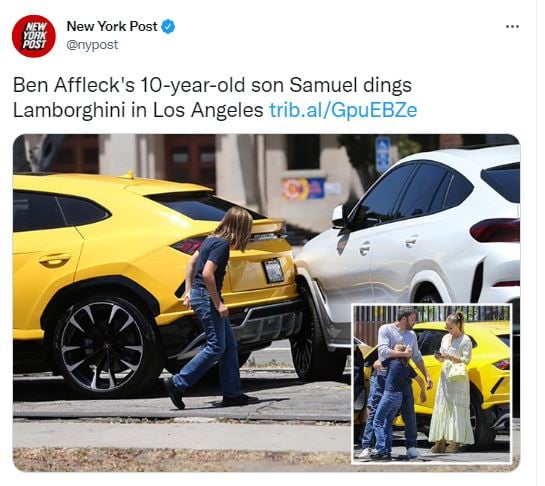 Hijo de Ben Affleck chocó auto con JLo en el asiento trasero