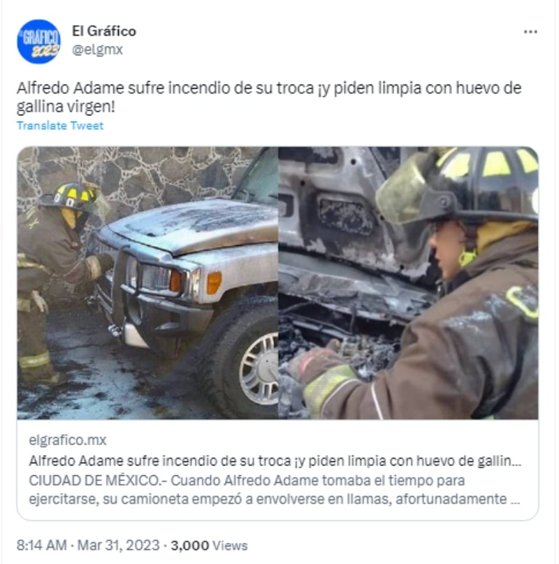 Alfredo Adame hará limpia: El incendio de su camioneta
