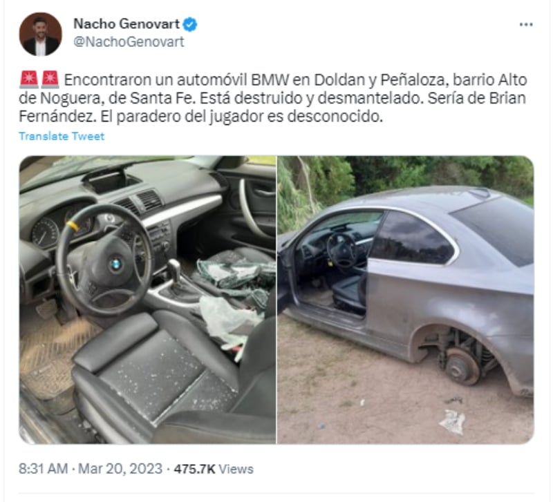 Report missing Brian Fernández: They find his car destroyed