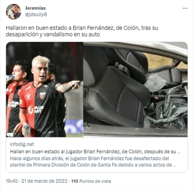 Soccer player Brian Fernández reported missing