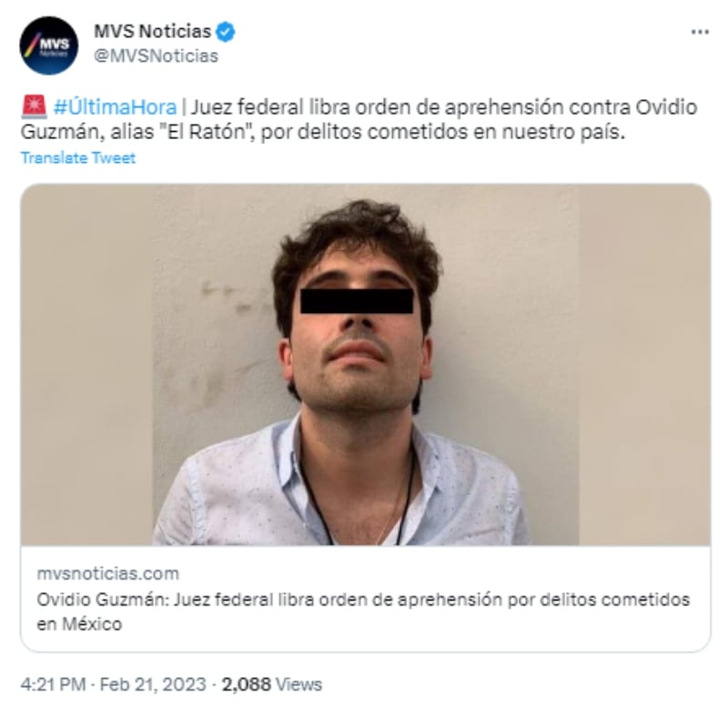 Ovidio Guzmán receives an arrest warrant