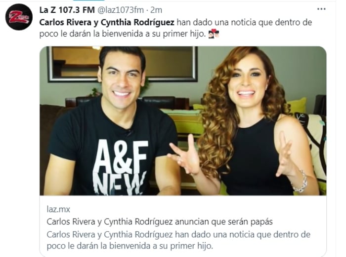 Carlos Rivera y Cynthia Rodríguez primer bebé