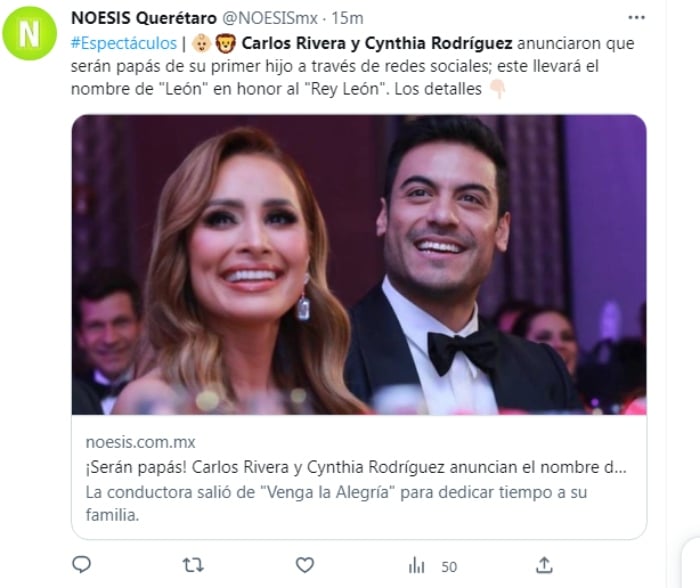 Carlos Rivera y Cynthia Rodríguez primer bebé