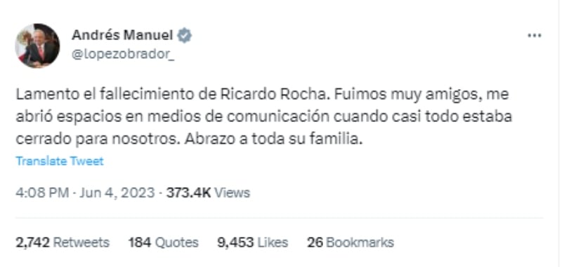 Andrés Manuel López Obrador de luto