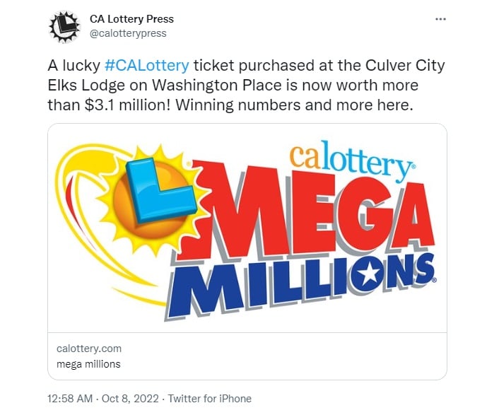 boleto millones en California pote Mega Millions