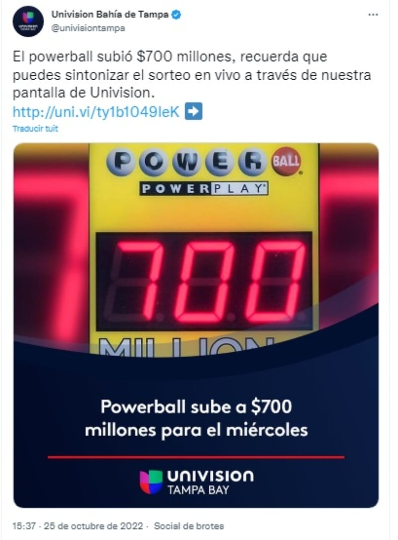 Powerball anuncia aumento en la bolsa de $ 700 millones