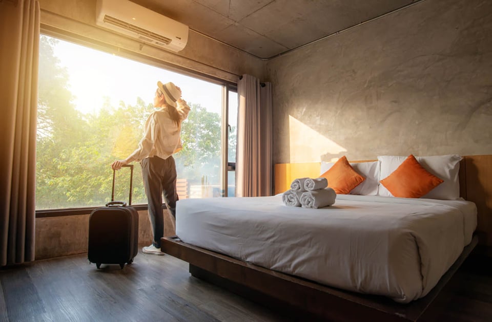 hotel, mujer, viaje, vacaciones, viaje
