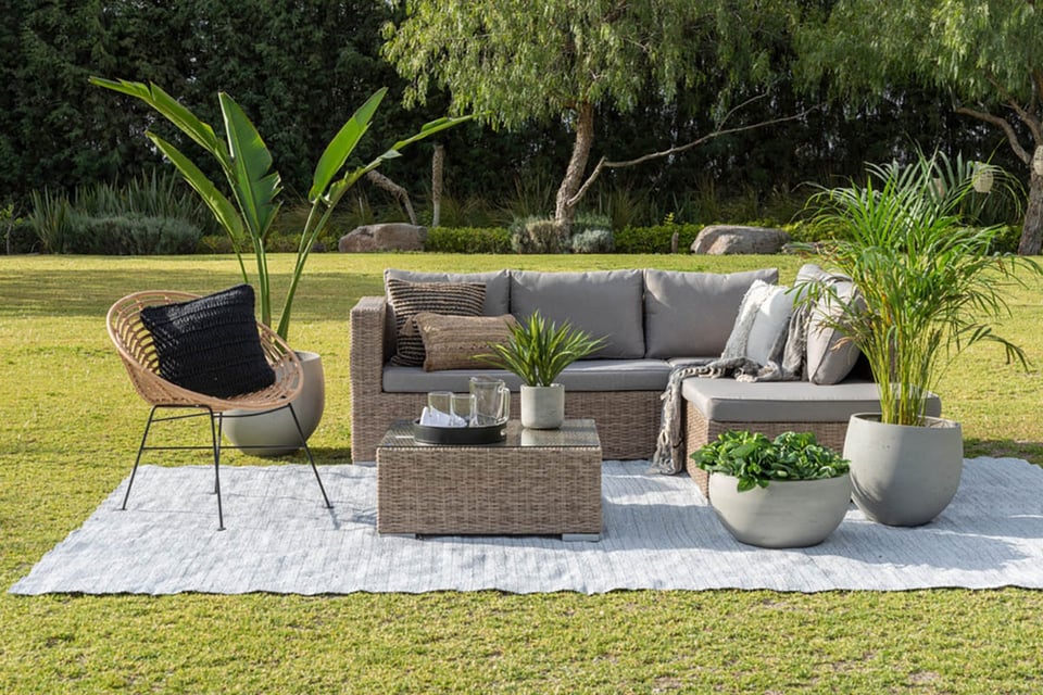 comodidad, estilo, cojines, patio, hogar, muebles de exterior 