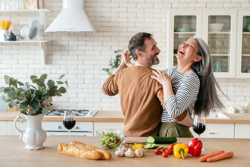 casa, cena, horneando, pareja, relación